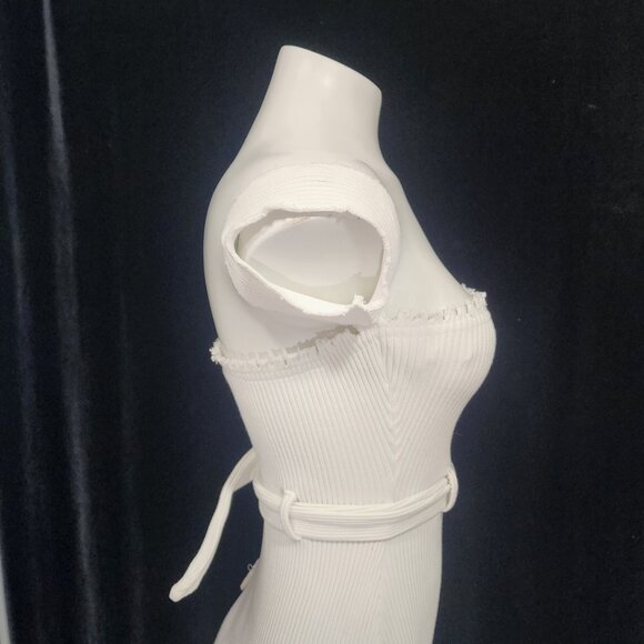 Hot & Delicious Fitted Stretch Mini Dress White W/Arm Cuffs & Cargo Pockets Sz M - Picture 7 of 14